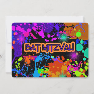 Bat Mitzvah Einladung, Neon Paint Spritzer Einladung