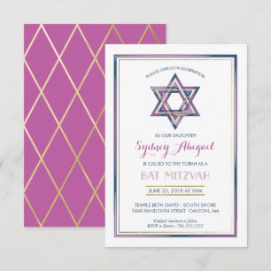 Bat Mitzvah Einladung - Star von David w/ Gold