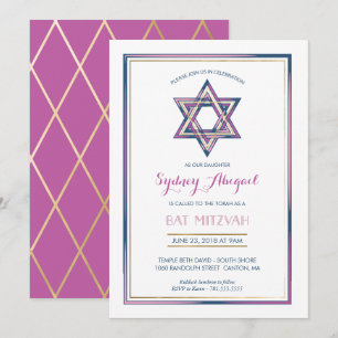 Bat Mitzvah Einladung - Star von David w/ Gold