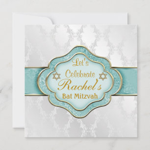 Bat Mitzvah Einladungen MINT GREEN ELEGANT Damasku