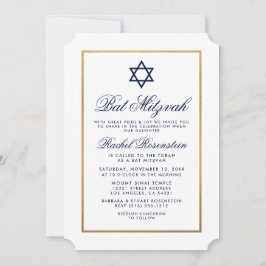 Bat Mitzvah Elegant Blue Gold Einladung