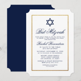 Bat Mitzvah Elegant Blue Gold Einladung