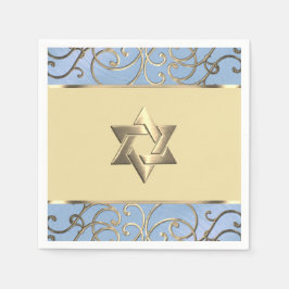 Bat Mitzvah Elegant Dusty Blue und Gold Filigree Serviette