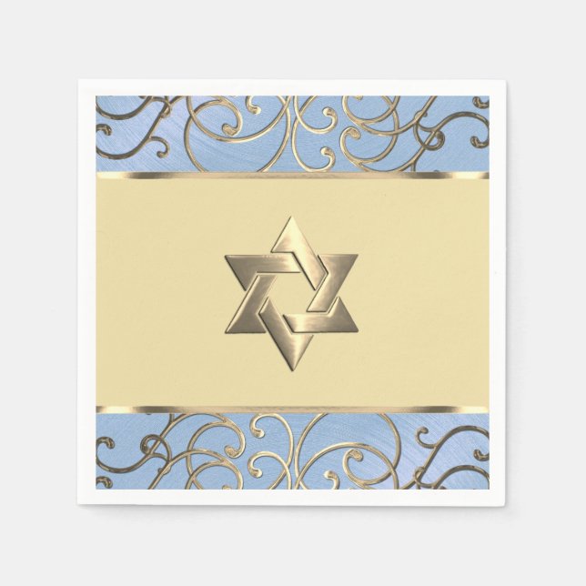Bat Mitzvah Elegant Dusty Blue und Gold Filigree Serviette (Vorderseite)