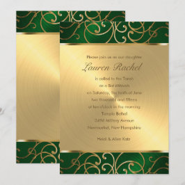 Bat Mitzvah Elegant Emerald Green Gold Filigree Einladung