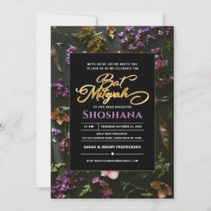 Bat Mitzvah Elegant Modernes Boho Blumenschrift Einladung