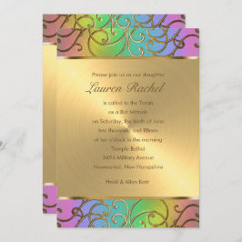 Bat Mitzvah Elegant Rainbow und Gold Filigree Einladung