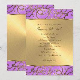 Bat Mitzvah Elegante Orchid Lila Gold Filigree Einladung
