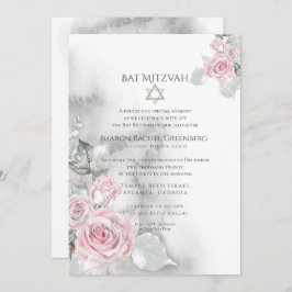 BAT MITZVAH | Elegante rosa Aquarellfarben Rose Einladung
