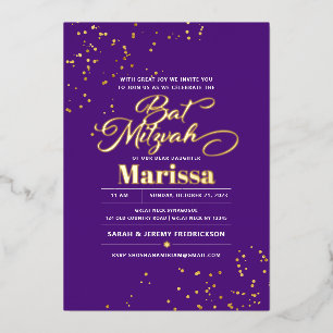 Bat Mitzvah Elegante Schrift REAL GOLD Folieneinladung