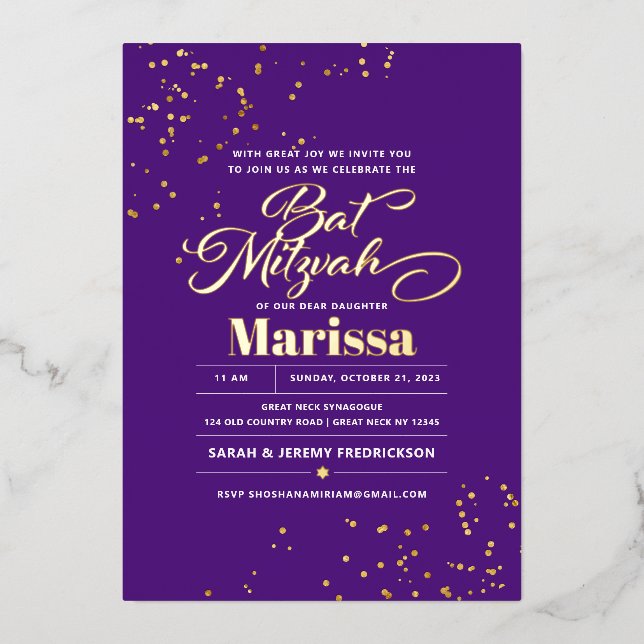 Bat Mitzvah Elegantes Script REAL GOLD Folieneinladung (Vorderseite)