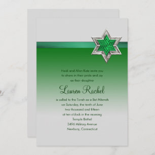 Bat Mitzvah Emerald Green Ombre Ribbon und Star Einladung