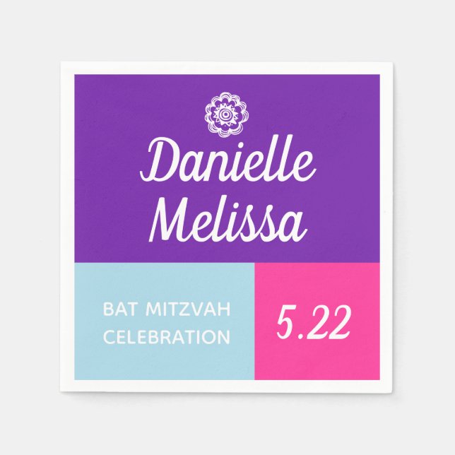 Bat Mitzvah Farbblock Personalisiert Napkins Serviette (Vorderseite)