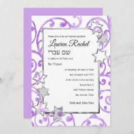 Bat Mitzvah Farbe Weiße Mitte Silbersterne Einladung