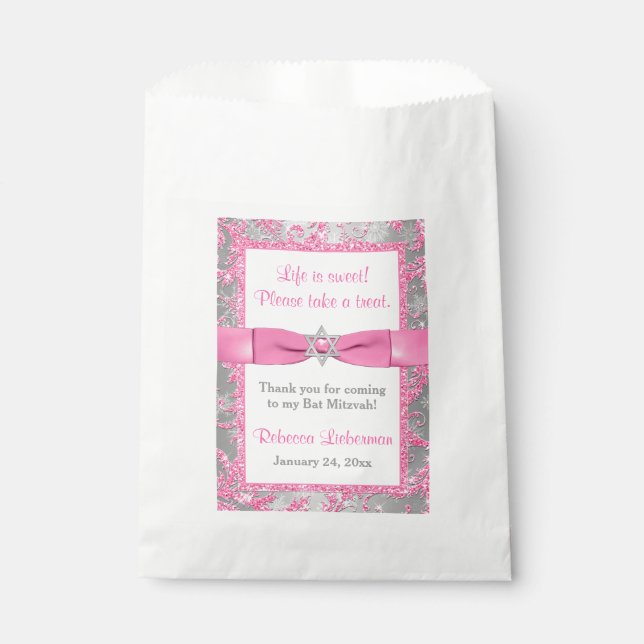 Bat Mitzvah Favor Bag | Winter Wonderland Pink Geschenktütchen (Vorderseite)