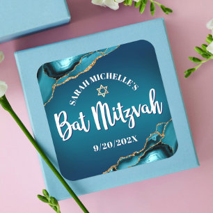 Bat Mitzvah Fettes Türkis Gold Achat Ombre Schrift Quadratischer Aufkleber