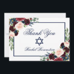 Bat Mitzvah Floral Blue Burgundy Dankeskarte<br><div class="desc">Bat Mitzvah Watercolor Burgundy Marsala Blue Floral Dankeschön Karte</div>