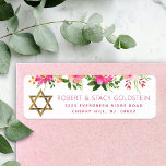 Bat Mitzvah Floral Pink Gold Girl Rücksendeadresse<br><div class="desc">Seien Sie stolz, freuen Sie sich und feiern Sie diesen Meilenstein Ihres Lieblings-Bat Mitzvah, wenn Sie dieses raffinierte, personalisierte Rücksendelabel! Eine schicke, atemberaubende, pfirsichfarbene, florale Aquarellfarbe, Imitate goldene Folie Star of David und moderne staubige Rose Sans Serif Typ Overlay ein weißer Hintergrund. Personalisieren Sie den benutzerdefinierten Text mit Ihrem Namen...</div>