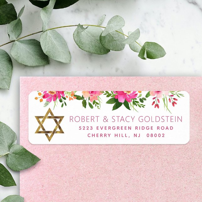 Bat Mitzvah Floral Pink Gold Girl Rücksendeadresse (Von Creator hochgeladen)