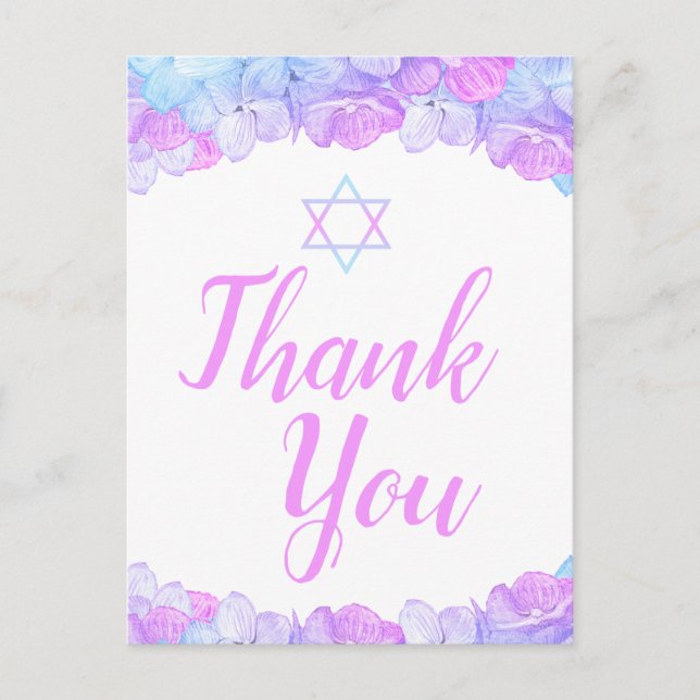 Bat Mitzvah Floral Pink Hydrangea Vielen Dank Postkarte (Vorderseite)