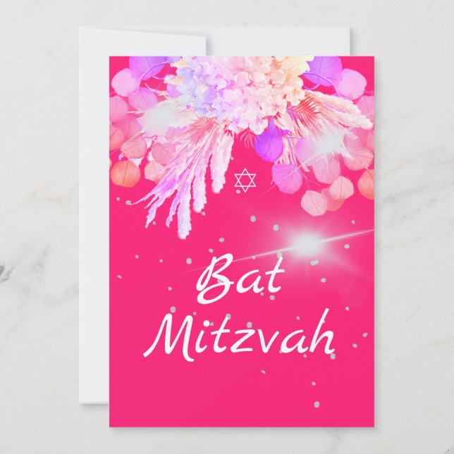 Bat Mitzvah Floral Pink Modern Einladung (Rückseite)