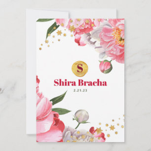 Bat Mitzvah Floral Watercolor Glitzer Stars Invita Einladung