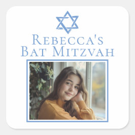 Bat Mitzvah Foto Blue Star von David Party Quadratischer Aufkleber