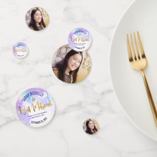 Bat Mitzvah Foto Gold Script Lila Farbe Konfetti