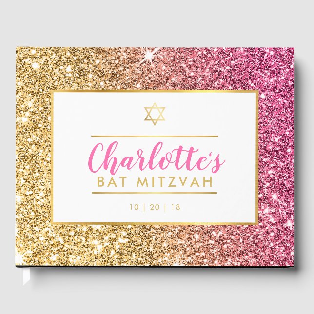 BAT MITZVAH galm cooler luxuriöser Glitzer aus ros Gästebuch (Vorderseite)