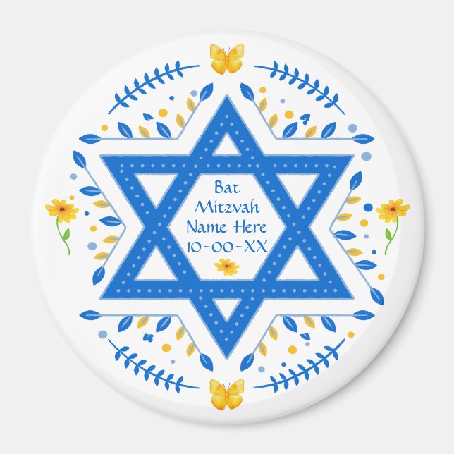 Bat Mitzvah Gefallen, PERSONALISIERT für Mädchen Magnet (Vorne)