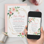 Bat Mitzvah | Geometrisches Rosa Bläschen Einladung<br><div class="desc">Feiern Sie den wichtigen Meilenstein mit diesem geometrischen Blush Pink Floral Bat Mitzvah Einladung. Diese Einladung verbindet geometrische Muster mit sanften rosafarbenen Blumen und bietet ein zeitgemäßes und elegantes Design. Die anpassbare Vorlage erlaubt es Ihnen, Ihre persönliche Touch mit dem Designwerkzeug von Zazzle, inklusive Ihrer eigenen Texte und Details, zu...</div>