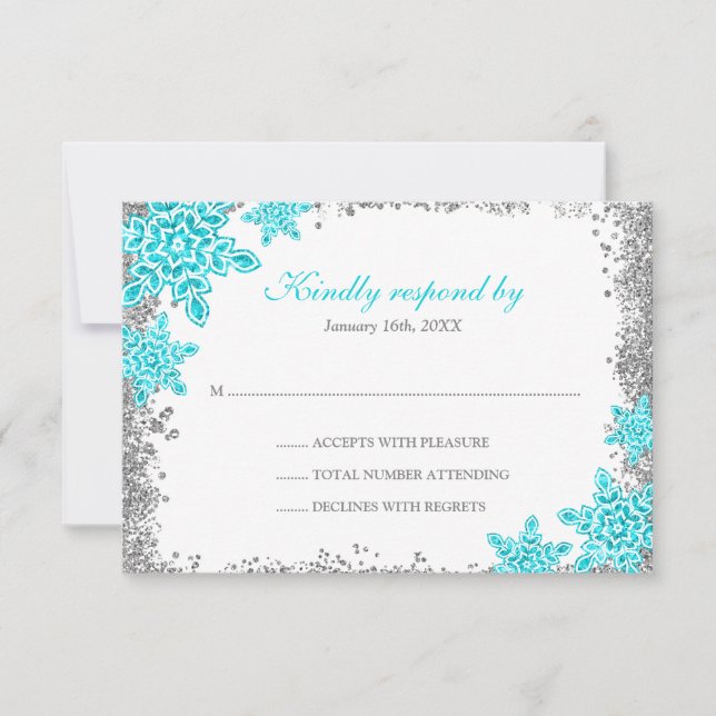 Bat Mitzvah Glam Winter Wonderland Aquamarine UAWG RSVP Karte (Vorderseite)