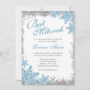 Bat Mitzvah Glam Winter Wonderland Silver Blue Einladung