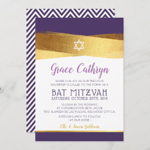 BAT MITZVAH glamourös goldgebürstet lila einladen Einladung
