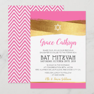 BAT MITZVAH glamourös goldgebürstetes rosa einlade Einladung