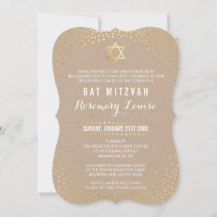 BAT MITZVAH glamourös Mini-Gold-Konfetti Einladung