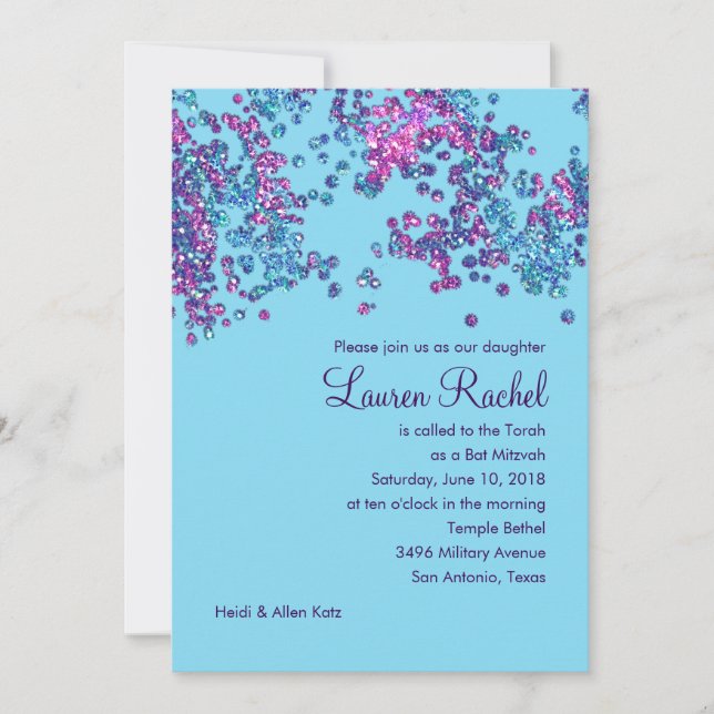 Bat Mitzvah Glittery Confetti Design Einladung (Vorderseite)