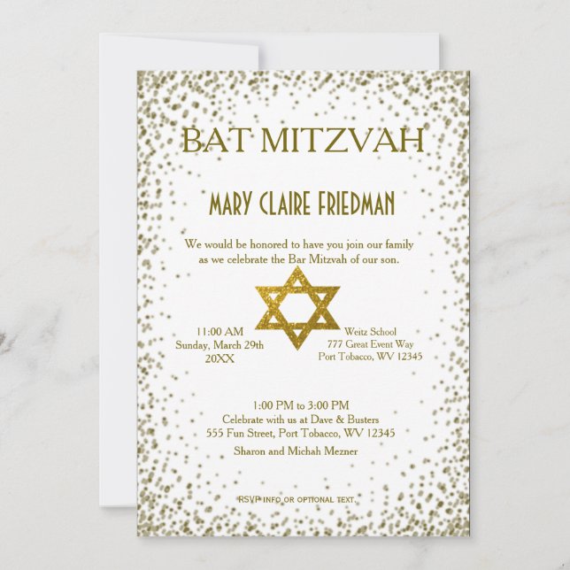 Bat Mitzvah | Gold Confetti Einladung (Vorderseite)