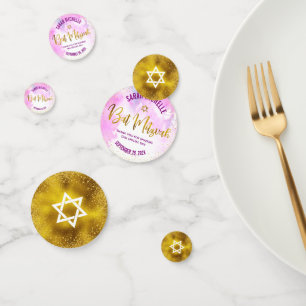 Bat Mitzvah Gold Foil Script, Chic Pink Wasserfarb Konfetti
