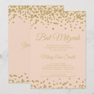 Bat Mitzvah Gold Imitats Glitzer Confetti Rosa Einladung