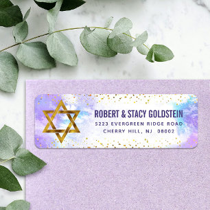 Bat Mitzvah Gold lila Aquarellfarbe Rücksendeadres