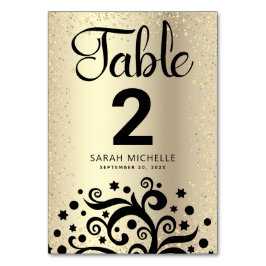 Bat Mitzvah Gold Olivenbaum Schwarzes Drehbuch Tischnummer