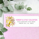 Bat Mitzvah Gold Pink Tree of Life Rücksendeadress<br><div class="desc">Seien Sie stolz, freuen Sie sich und präsentieren Sie diesen Meilenstein Ihres Lieblings-Bat Mitzvah mit diesem lustigen, raffinierten, personalisierten Rücksendelabel! Ein atemberaubender, grafischer Imitat Goldfolienbaum mit funkelnd rosa, orangefarbenen und roten David- und Dot-Blätter überlagert einen weißen Hintergrund. Personalisieren Sie den benutzerdefinierten Text mit Ihrem Namen und Ihrer Adresse. Garantiert, um...</div>