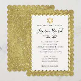 Bat Mitzvah Gold Scalloped Gold Glitzer Einladung