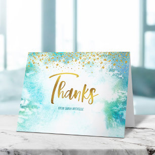 Bat Mitzvah Gold Script auf Türkis Wasserfarbe Dankeskarte