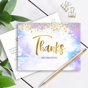Bat Mitzvah Gold Script Lila Watercolor Dank Postkarte