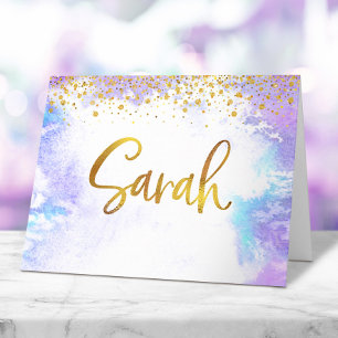 Bat Mitzvah Gold Script Lila Watercolor Sarah Dankeskarte