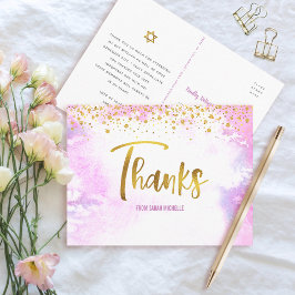 Bat Mitzvah Gold Script Pink Wasserfarbe Vielen Da Postkarte