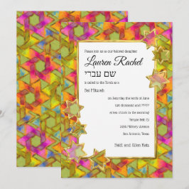Bat Mitzvah Gold Star Abstrakt Star Damask Einladung