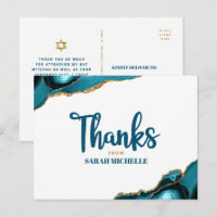Bat Mitzvah Gold Turquoise Agate Script Vielen Dan